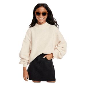 Gap Waffle Mockneck Sweater Birch Beige Soft Knit Long Sleeve Pull-Over L
